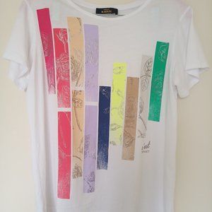 TWINSET white striped floral-print t-shirt, size S